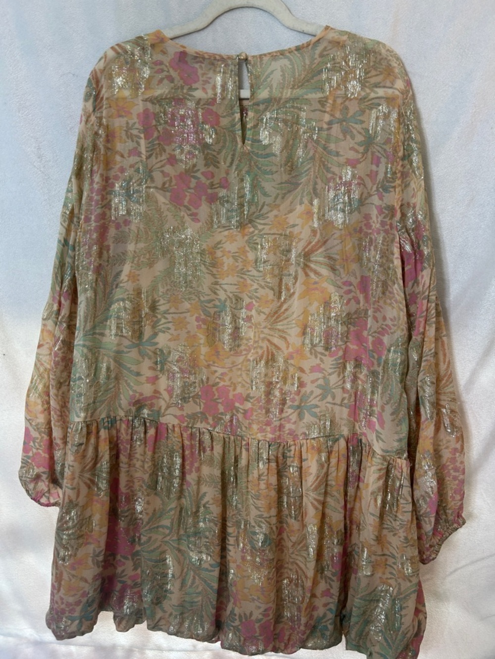 LOFT Metallic Floral Long-Sleeve Tiered Dress in Multi - Picture 8 of 10
